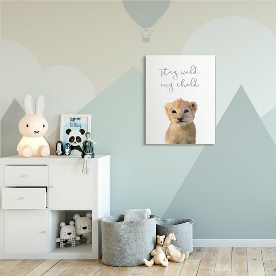 Stupell Industries Stay Wild Phrase Friendly Safari Lion Cub Canvas Wall Art
